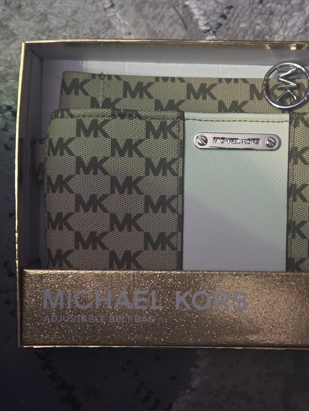 Michael Kors Beige & Gray MK Logo Crossbody with Silver Hardware
